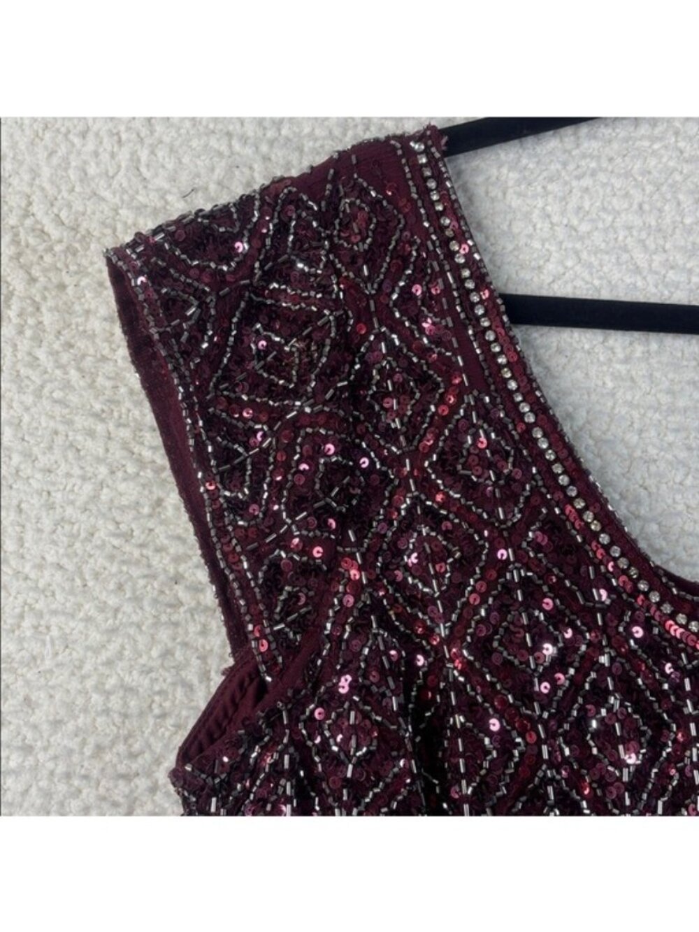 NWT J Kara Womens Burgundy Beaded Short Sleeve Empire Waist Gown PLUS SIZE 18 - Picture 4 of 16